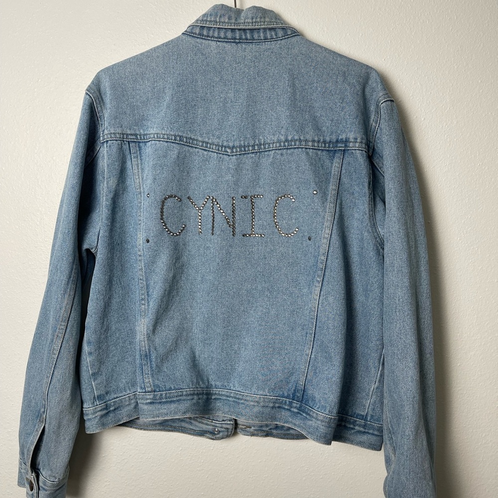 Light Denim Upcycled Jacket with Rhinestones